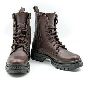 Steve Madden Jamisyn Women Brown Leather Combat Ankle Booties Sz 8.5M NEW